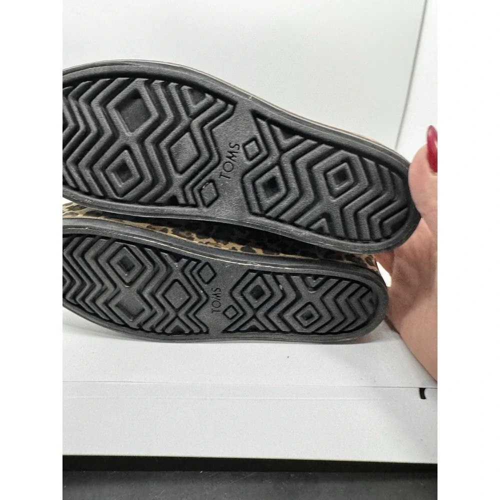 Toms Alpargata Boardwalk Platform Women Sz 6 Black Leopard Print Slip On EUC A15